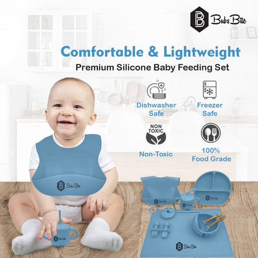 BubsBite Australia | 13 Pcs Starting Solids Silicone Baby Feeding Set | All In One Baby Feeding Essentials Kit - Blue