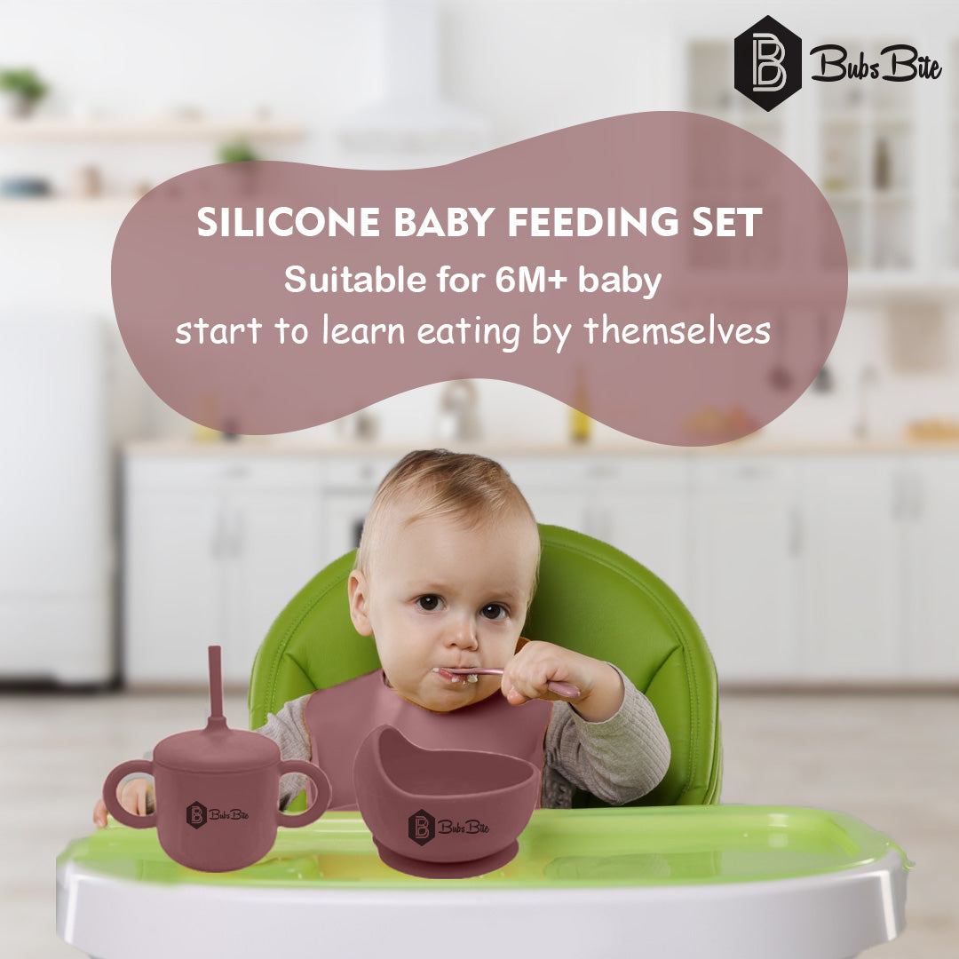 BubsBite Australia | 13 Pcs Starting Solids Silicone Baby Feeding Set | All In One Baby Feeding Essentials Kit - Rose Pink