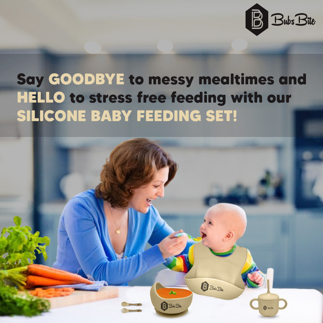 BubsBite Australia | 13 Pcs Starting Solids Silicone Baby Feeding Set | All In One Baby Feeding Essentials Kit - Beige
