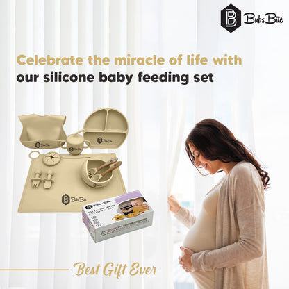 BubsBite Australia | 13 Pcs Starting Solids Silicone Baby Feeding Set | All In One Baby Feeding Essentials Kit - Beige