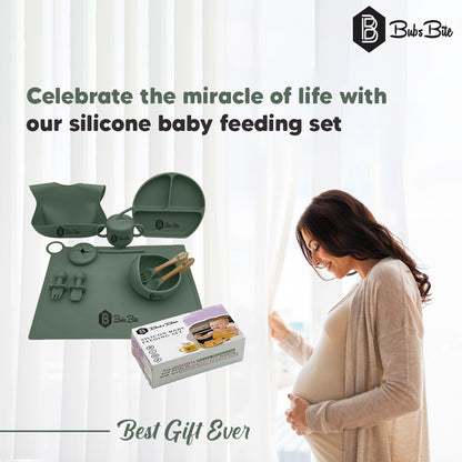 BubsBite Australia | 13 Pcs Starting Solids Silicone Baby Feeding Set | All In One Baby Feeding Essentials Kit - Sage Green