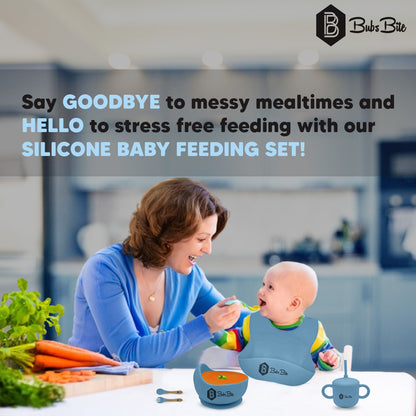 BubsBite Australia | 13 Pcs Starting Solids Silicone Baby Feeding Set | All In One Baby Feeding Essentials Kit - Blue