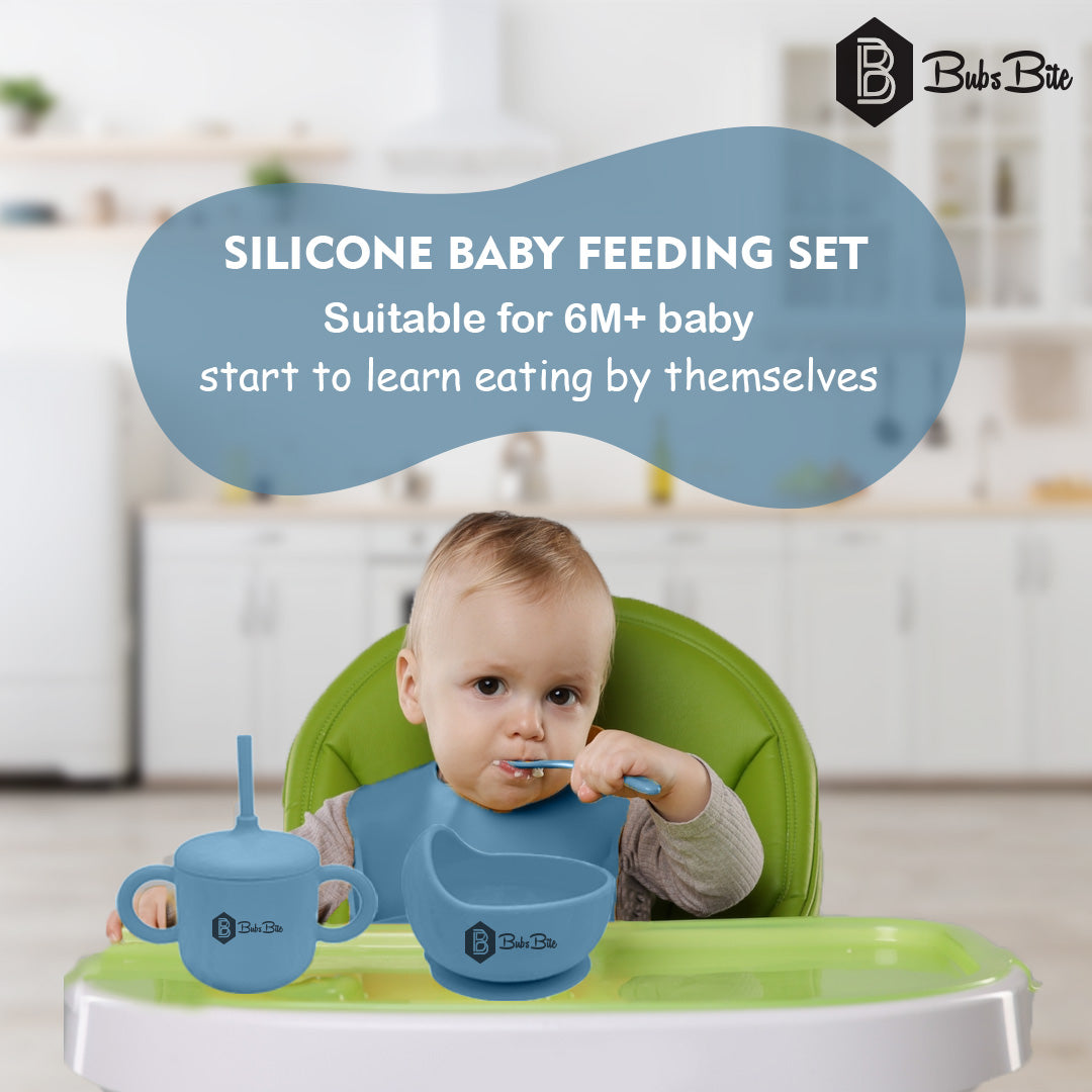 BubsBite Australia | 13 Pcs Starting Solids Silicone Baby Feeding Set | All In One Baby Feeding Essentials Kit - Blue