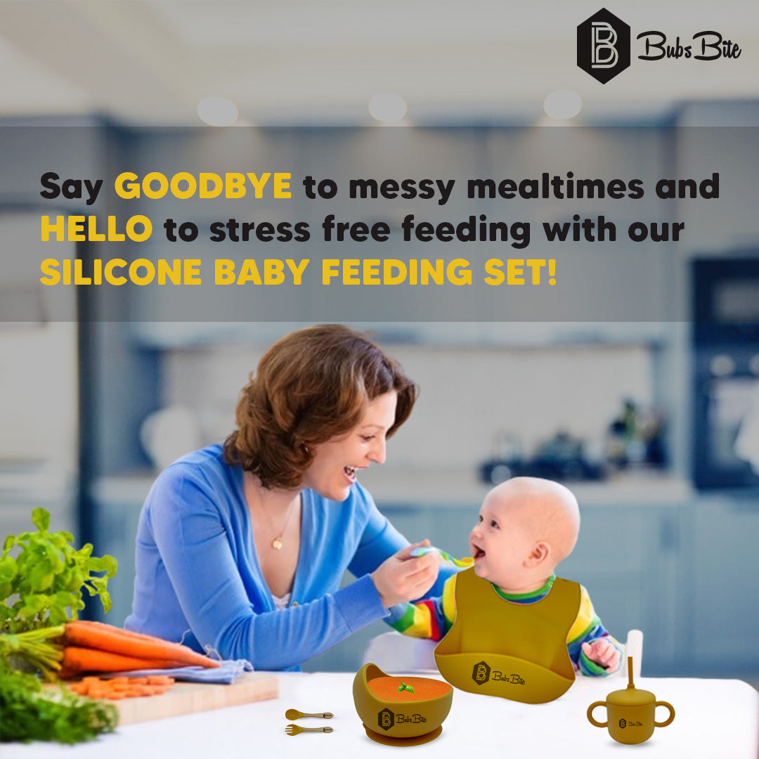 BubsBite Australia | 13 Pcs Starting Solids Silicone Baby Feeding Set | All In One Baby Feeding Essentials Kit - Mustard