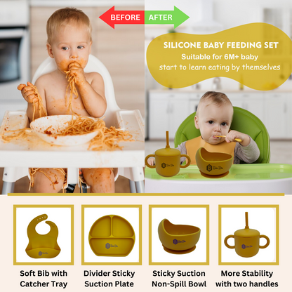 BubsBite Australia | 13 Pcs Starting Solids Silicone Baby Feeding Set | All In One Baby Feeding Essentials Kit - Mustard