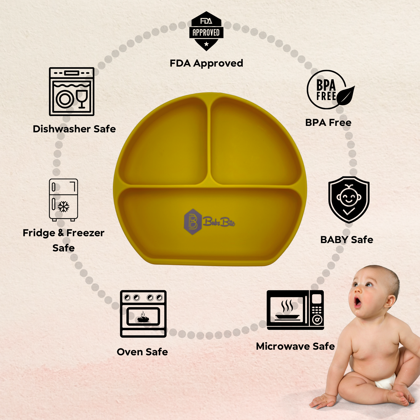 BubsBite Australia | 13 Pcs Starting Solids Silicone Baby Feeding Set | All In One Baby Feeding Essentials Kit - Mustard