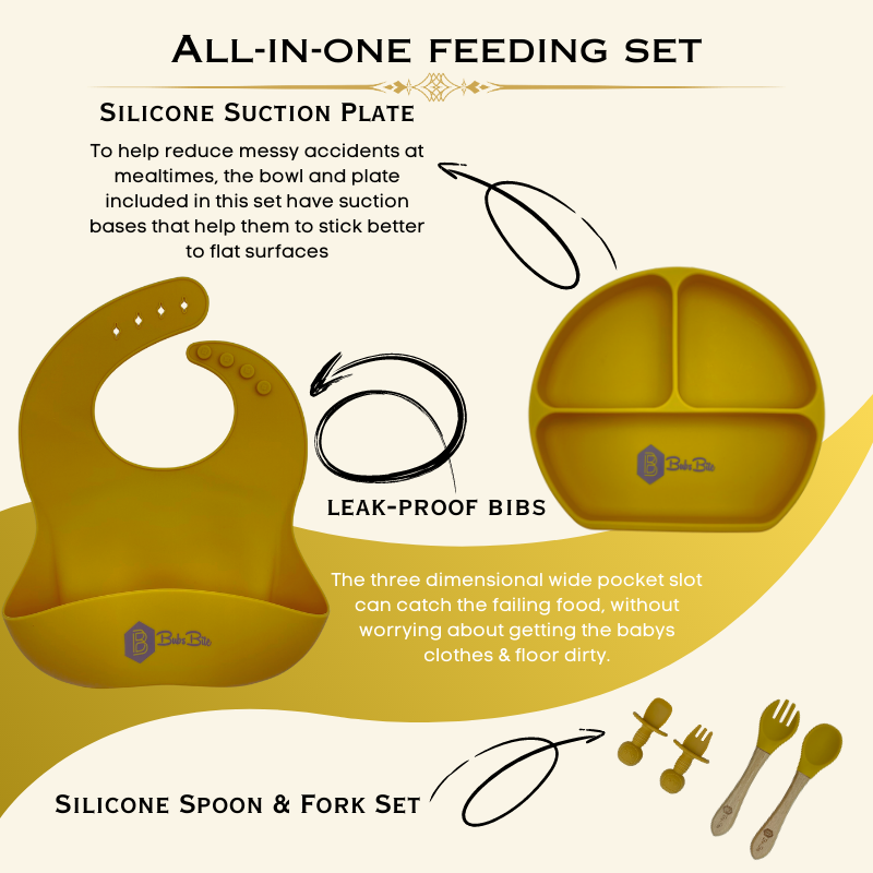 BubsBite Australia | 13 Pcs Starting Solids Silicone Baby Feeding Set | All In One Baby Feeding Essentials Kit - Mustard